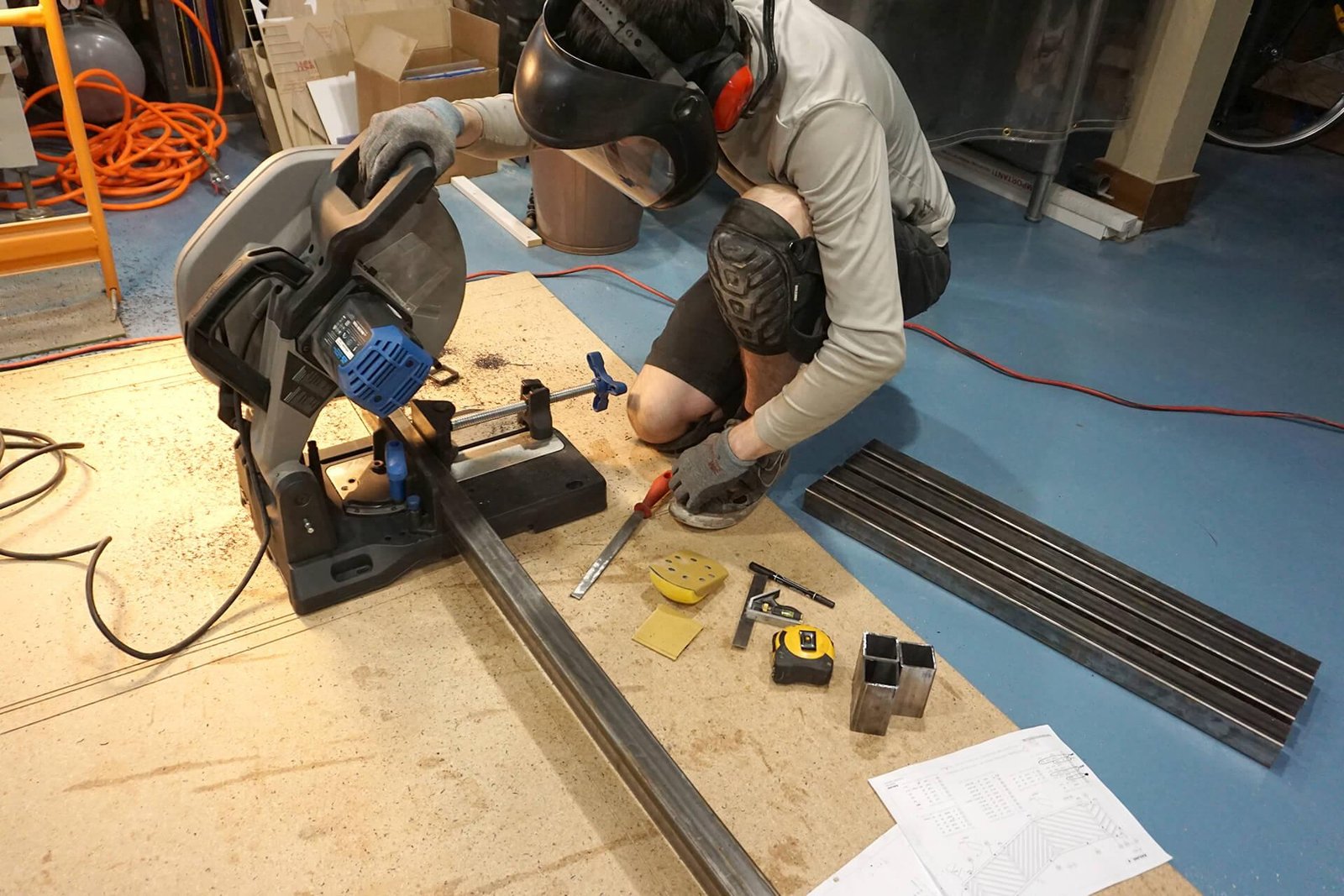Steel sections cut and dry fitted