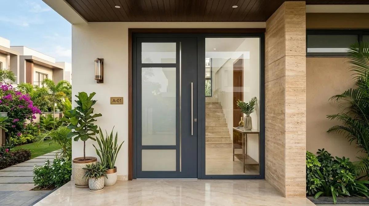Frameless glass entrance panel