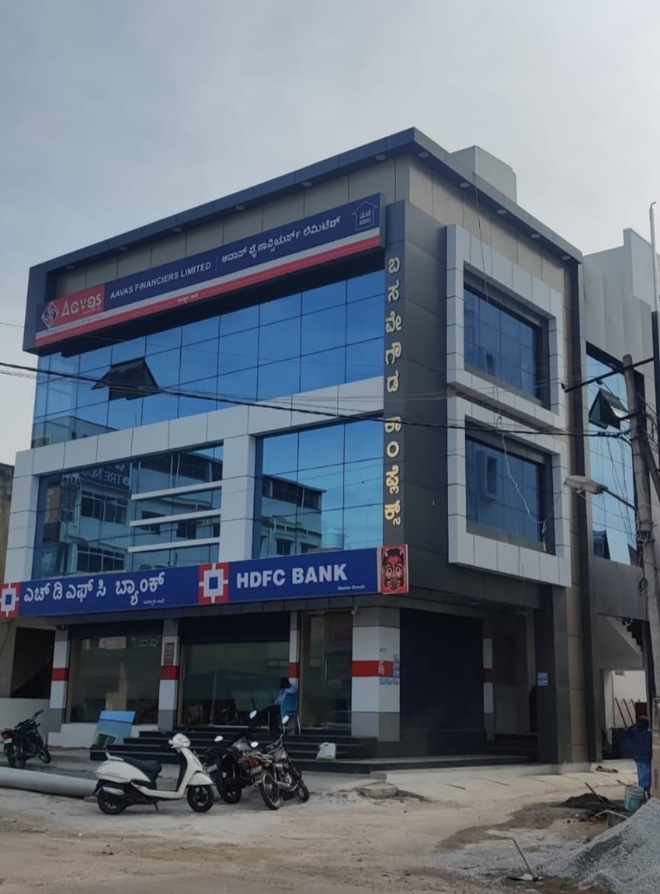 HDFC Bank Commercial Building Exterior, exterior works by Dhrithi Infra