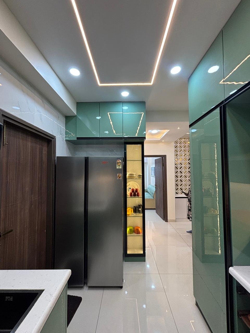 Luxury Living Room Ceiling Lighting Design, interiors by Dhrithi Infra