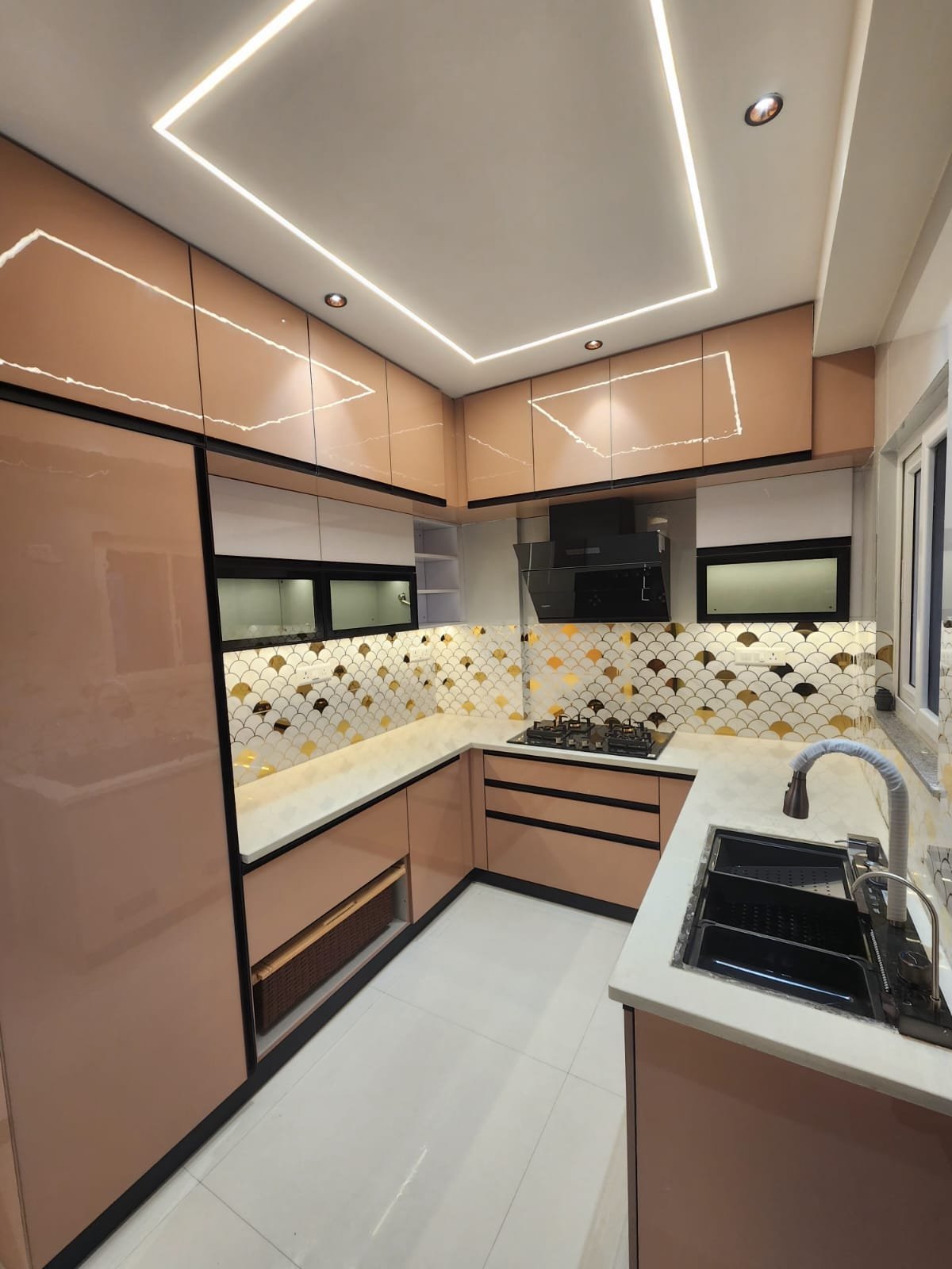 Marble TV Wall Panel Design, interiors by Dhrithi Infra