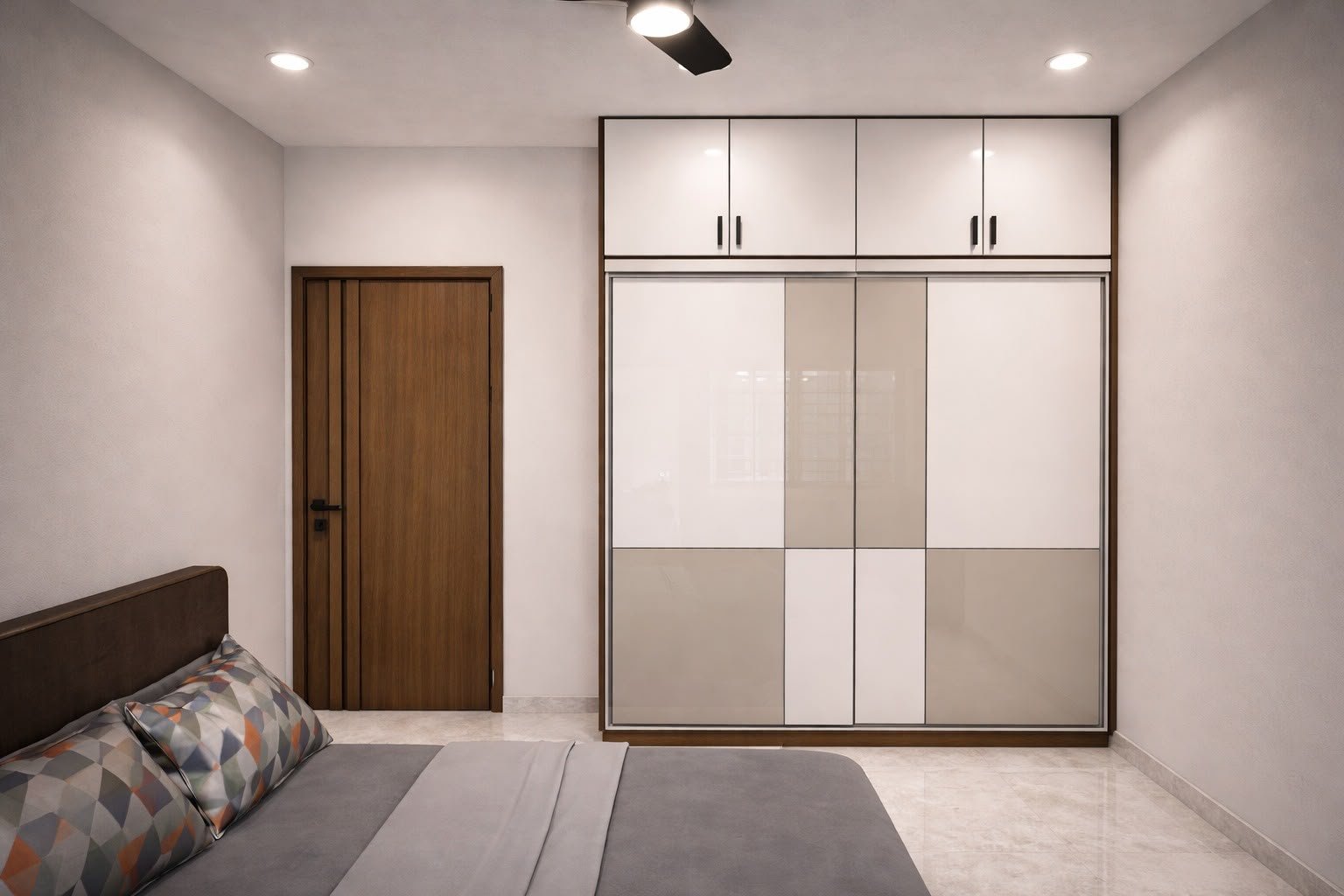 Modern Aluminium Wardrobe with Minimal Bedroom Design, aluminium interiors by Dhrithi Infra