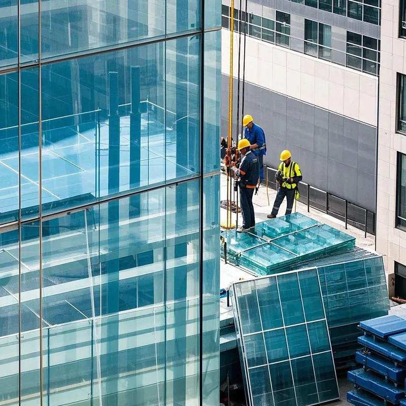 Panel and glazing fixed to the framing grid