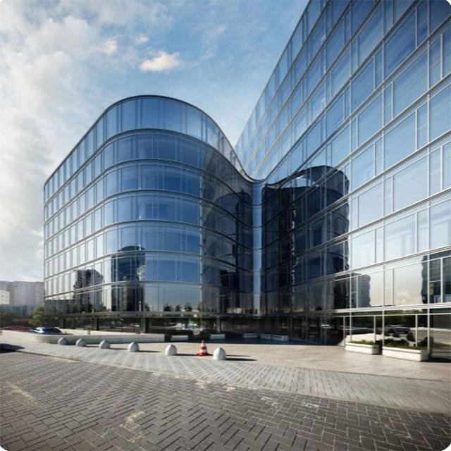 Structural glazing on a tall frontage