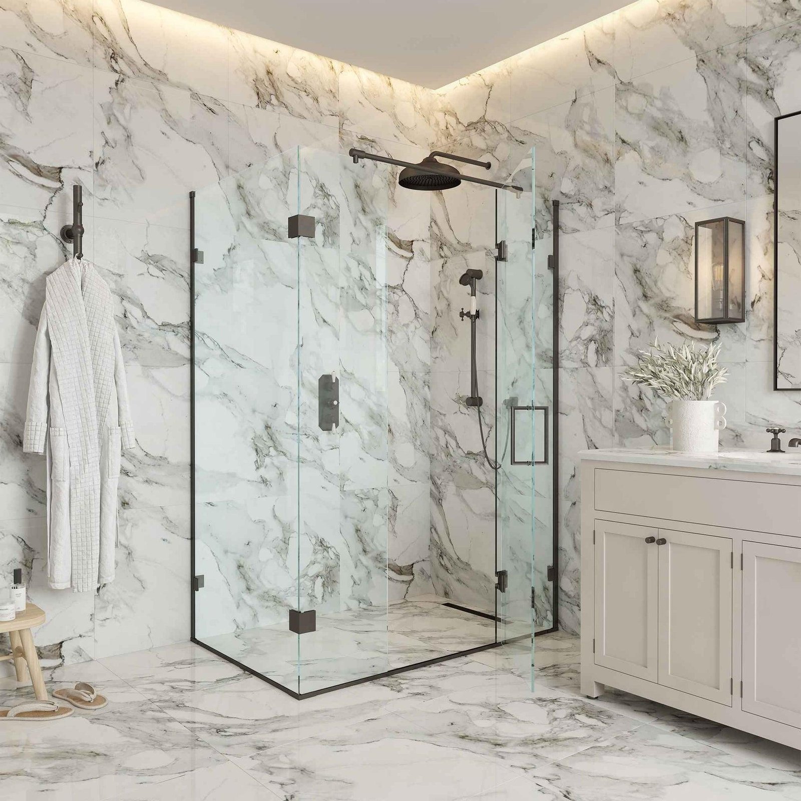 Toughened glass shower enclosure