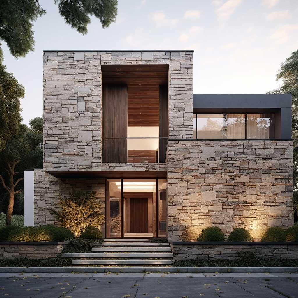 Texture, exterior paint and stone band finish