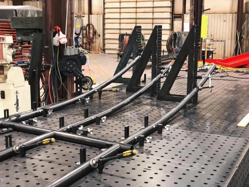 Top rail bent to the stair angle and set